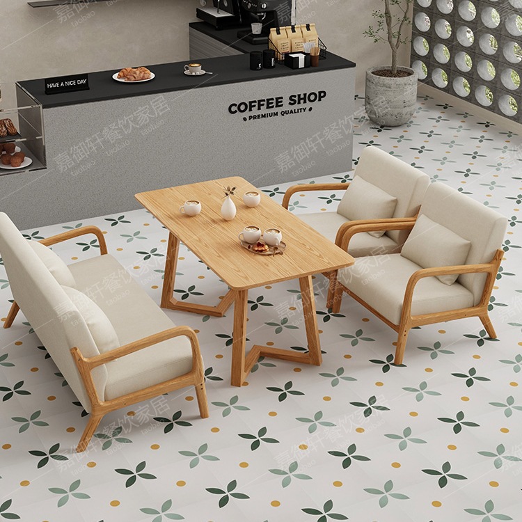 Cream-Style Dessert Milk Tea Shop Cafe Table and Chair Combination Bar Book Bar Leisure Area Reception Negotiation Sofa Booth