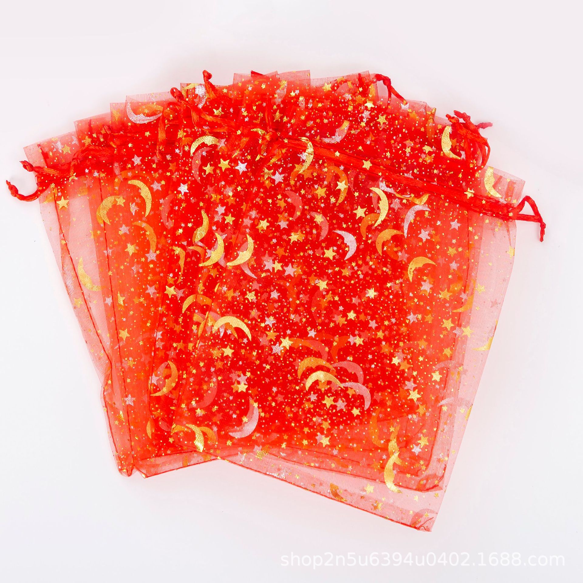 in stock bronzing star moon transparent organza mesh bag jewelry packaging bag candy drawstring drawstring pocket