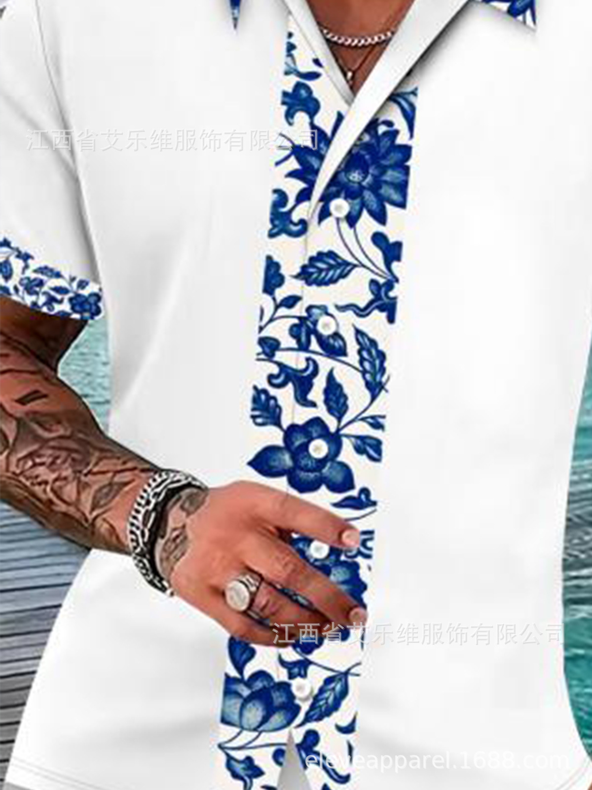 Men's 3D Digital Printed Short-Sleeved Stand-Up Collar Shirts, Customized with Images, Samples, and Sizes, Direct Sales from Cross-Border E-Commerce Manufacturers