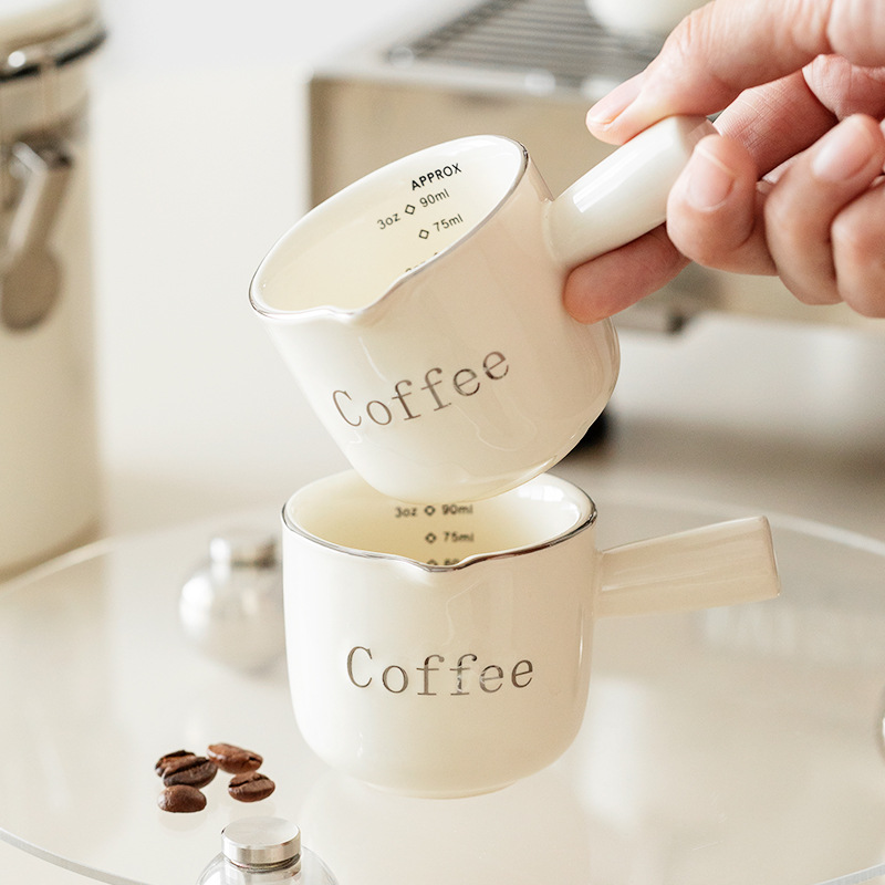 Creative ceramic small Milk Cup with handle scale mini coffee shop appliance espresso milk can cup measuring cup