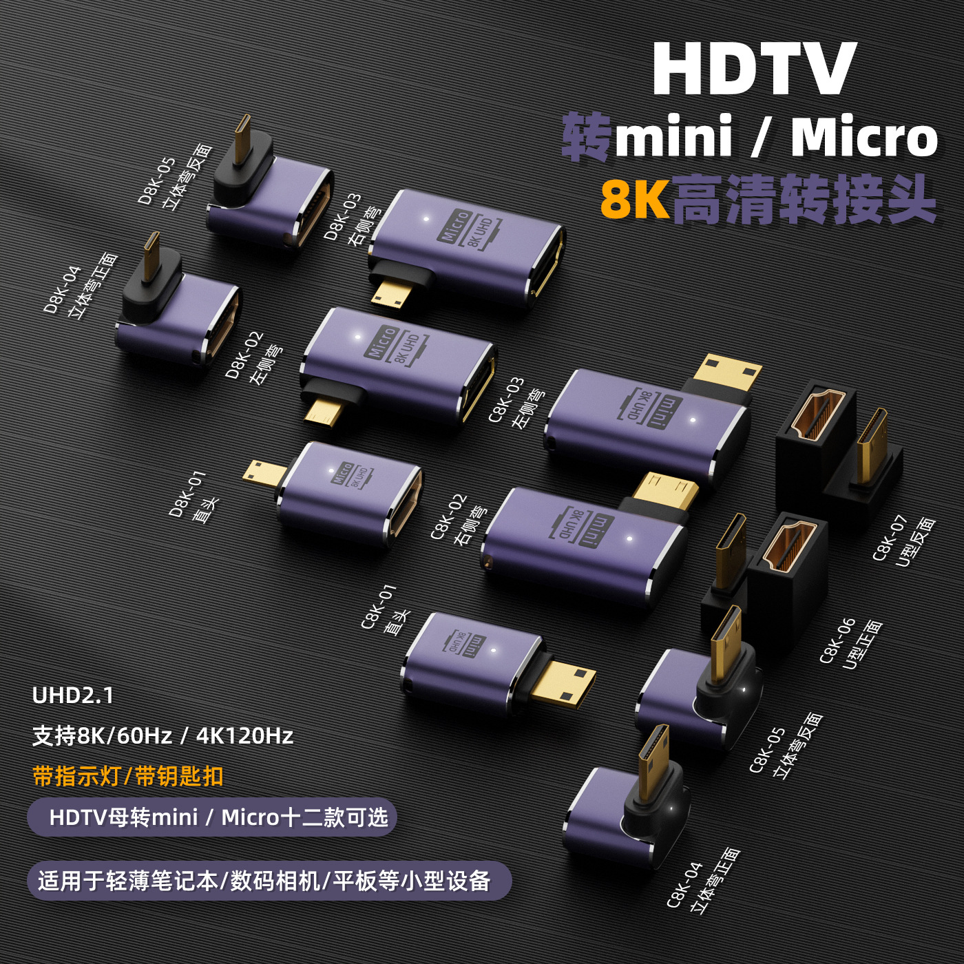 Подходит для адаптера Hdtv на Mini/Micro D, 8K Hd Uhd2.1 версия, мини HDMI конвертер для камеры