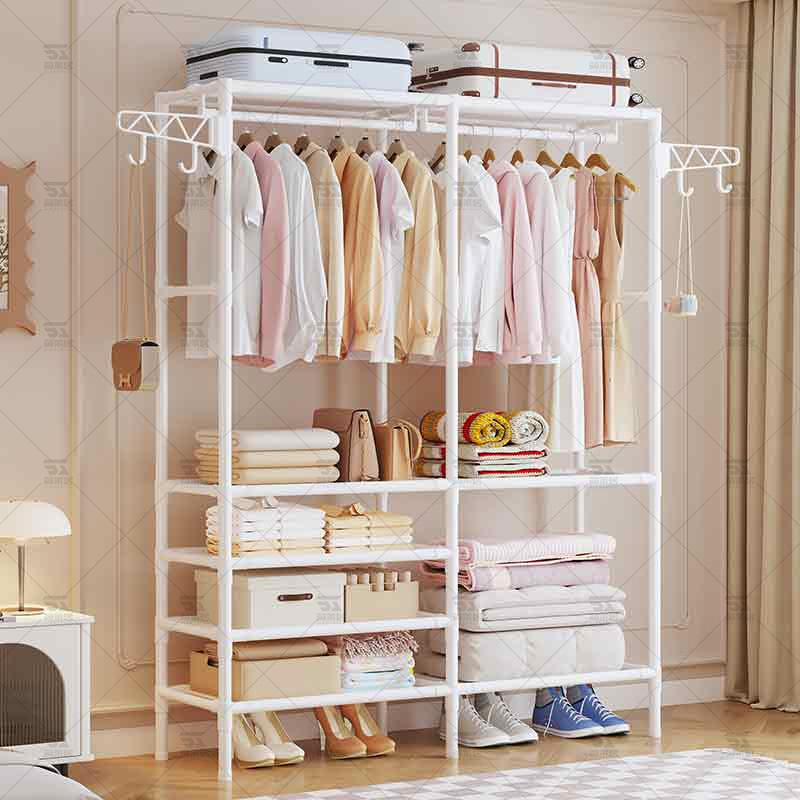 Simple Multifunctional Coat Rack Floor-Standing Double-Row Clothes Rack Clothes Hanger Clothes Drying Rack Bedroom Home Reinforced Clothes Rack