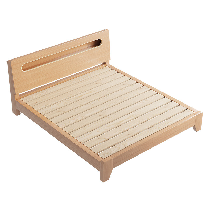 Solid Wood Modern Simple Home Bed 1.5m Master Bedroom Double Bed 1.8 Economical Rental Single Bed Frame 1.2m