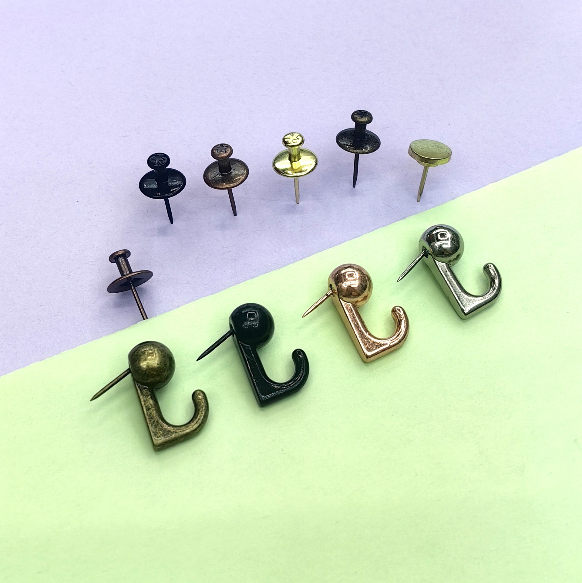Factory boxed zinc alloy double-head hook nail plane thumbtack cork board hook buckle golden black bronze needle