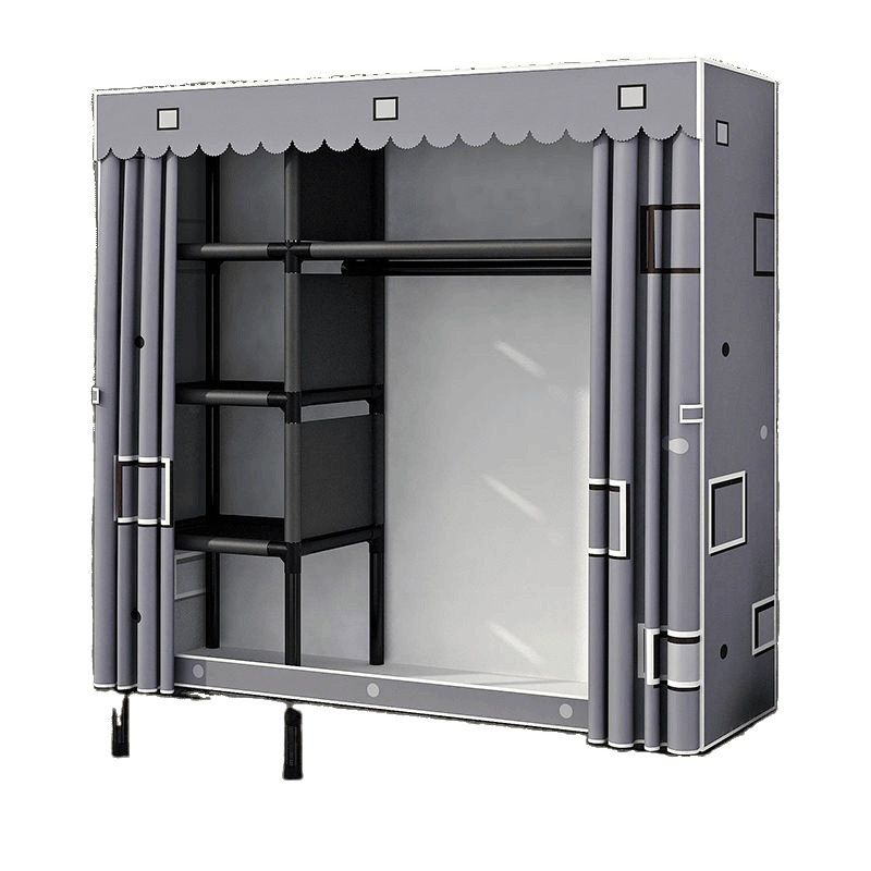 Simple Wardrobe for Home Bedroom with Thickened Steel Frame, Assembled Fabric Wardrobe for Rental, Sturdy and Durable Cabinet