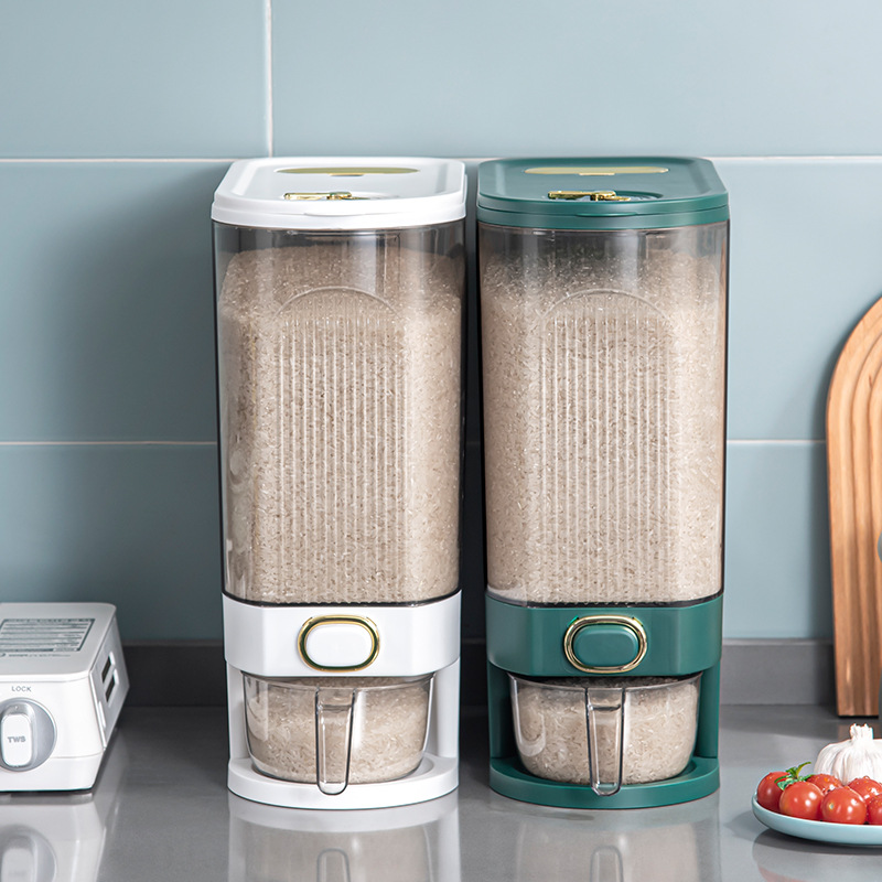 Transparent Rice Bucket Household Metering and Pressing Rice Storage Bucket Grain Sealed Rice Storage Box Insect-proof Moisture-proof Rice Bucket