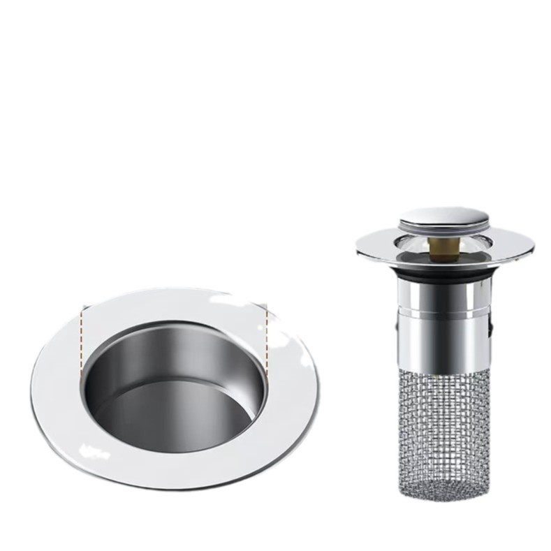 New Stainless Steel Water Stopper with Pop-Up Core, Universal Bathroom Drain, Anti-Odor Washbasin Press-Type Sink Filter Core