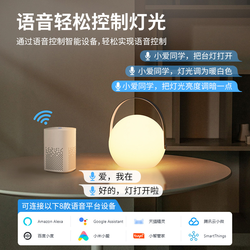 Tuya Smart App Controlled Alexa Voice Desk Lamp Wifi Bluetooth Charging Timer Dimming Bedroom Atmosphere Lamp