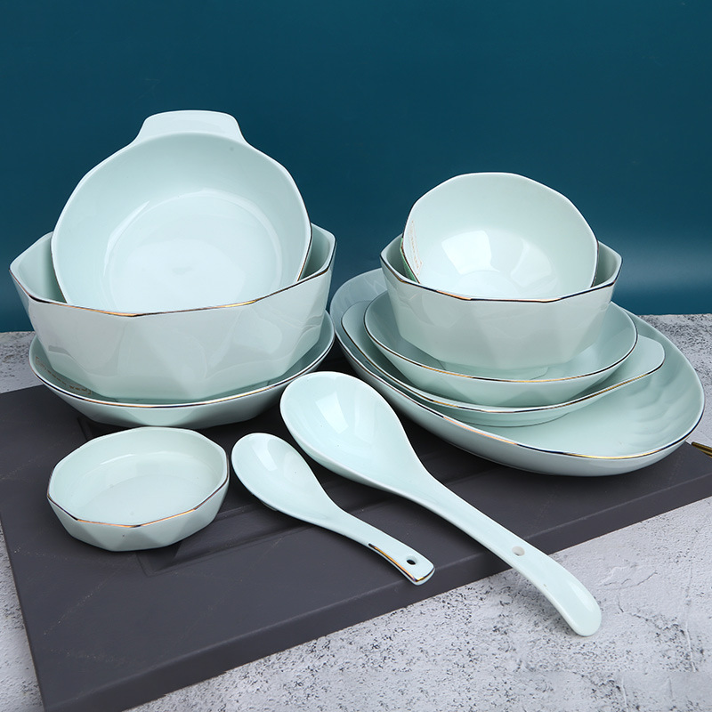 Синяя золотая серия керамической легкой роскоши посуда домашняя чаша для риса чаша Ним золотая керамическая посуда набор зеленой глазури фарфоровых чаш