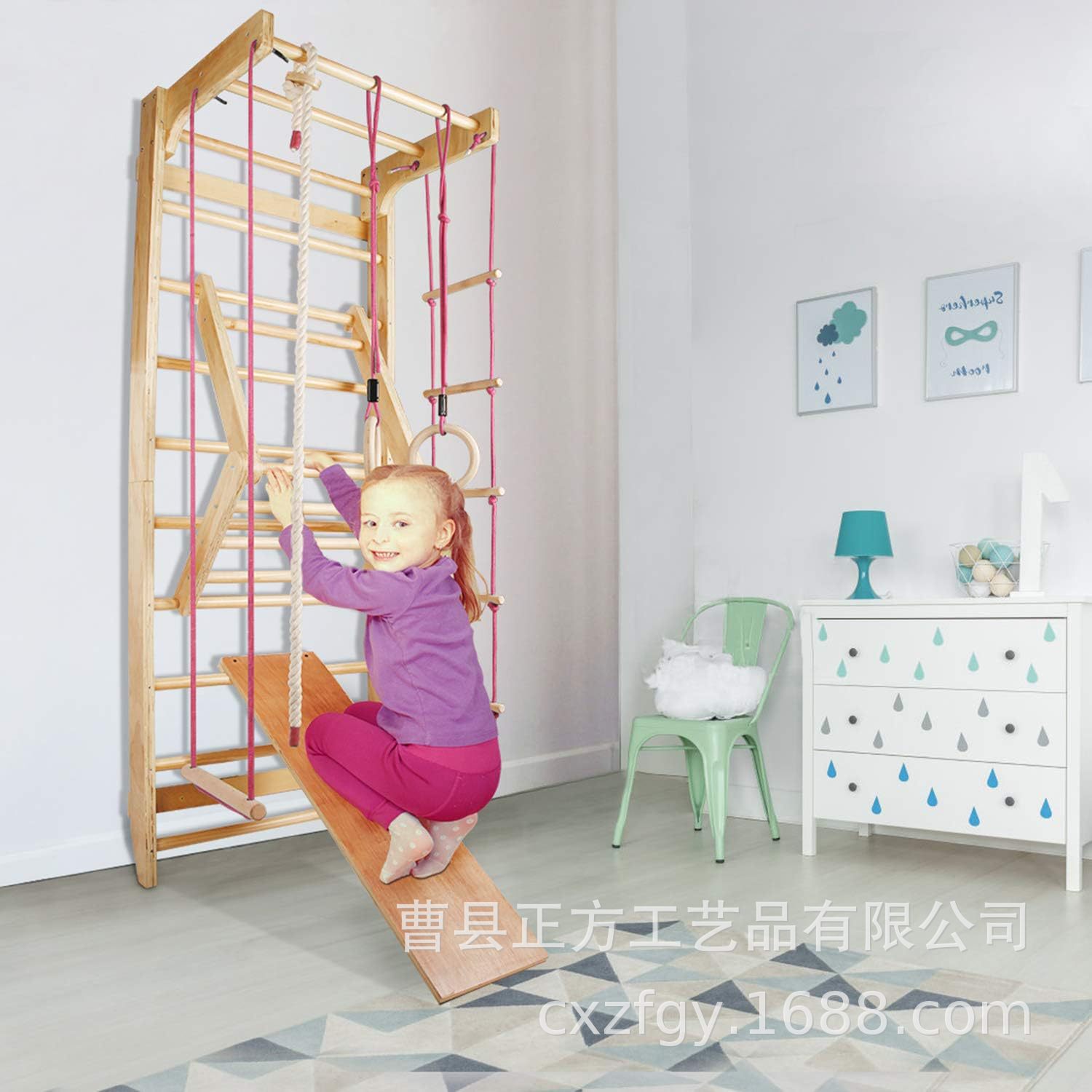 Children's solid wood climbing frame indoor small climbing exercise baby home slide swing rock climbing combination toy