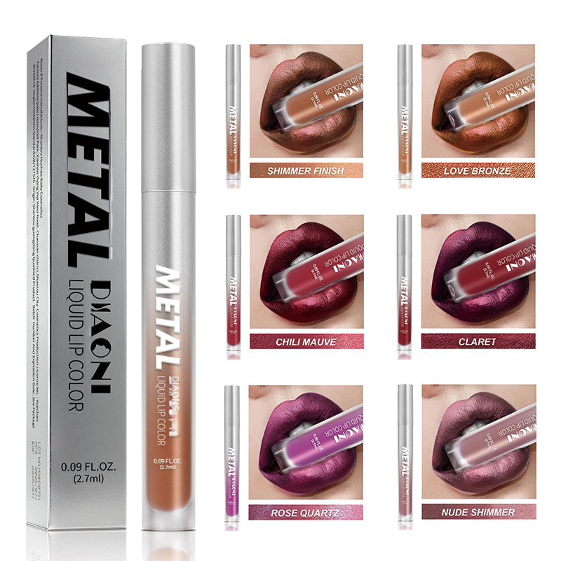 Cross-border makeup DIAONI Diamond lip gloss lip glaze Liquid Lipstick Metallic color non-stick Cup lip gloss pearlescent
