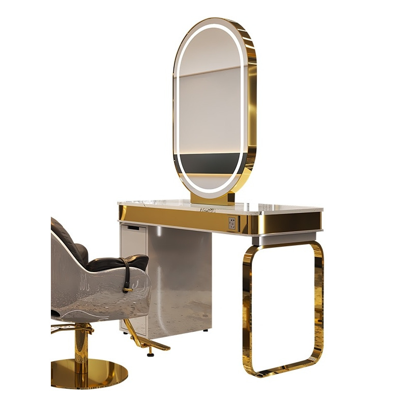 High-end barber shop mirror table hair salon dedicated single-sided double-sided marble hair mirror with cabinet cutting and perm dyeing table