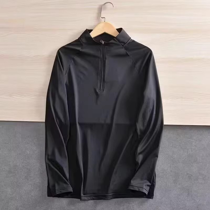 Spring and Autumn Sports T-shirt Men's Long-sleeved Riding Half-zipper Quick-drying Clothes Running Football Basketball Training Solid Color Top