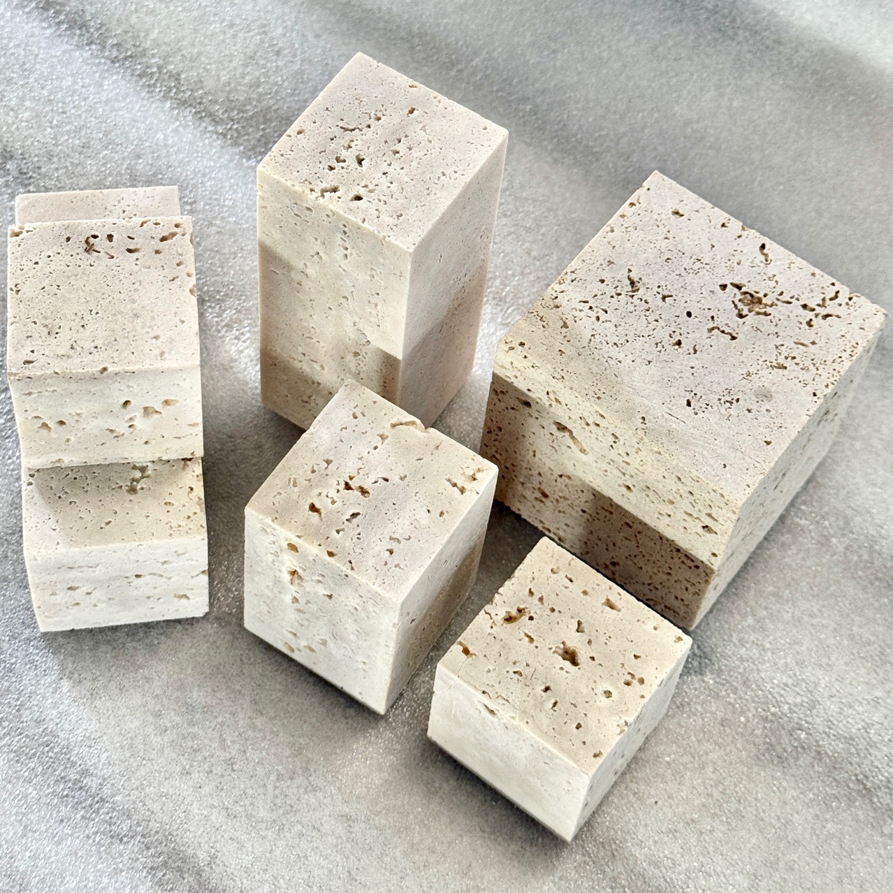 Wabi-Sabi Style Natural Travertine Jewelry Display Base Marble Square Ring Holder Yellow Travertine