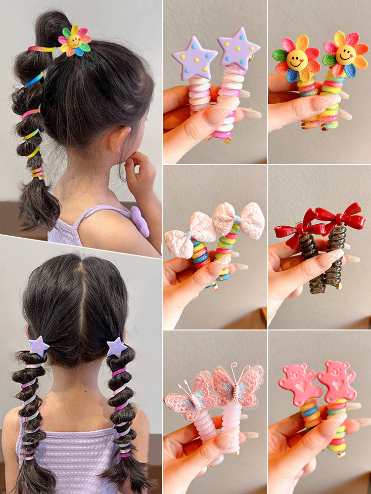 Girls' Hair Tie Children's Little Star Bubble Braid Hair Ring 2025 New Braiding Tool High Ponytail Telephone Wire Hair Accessory