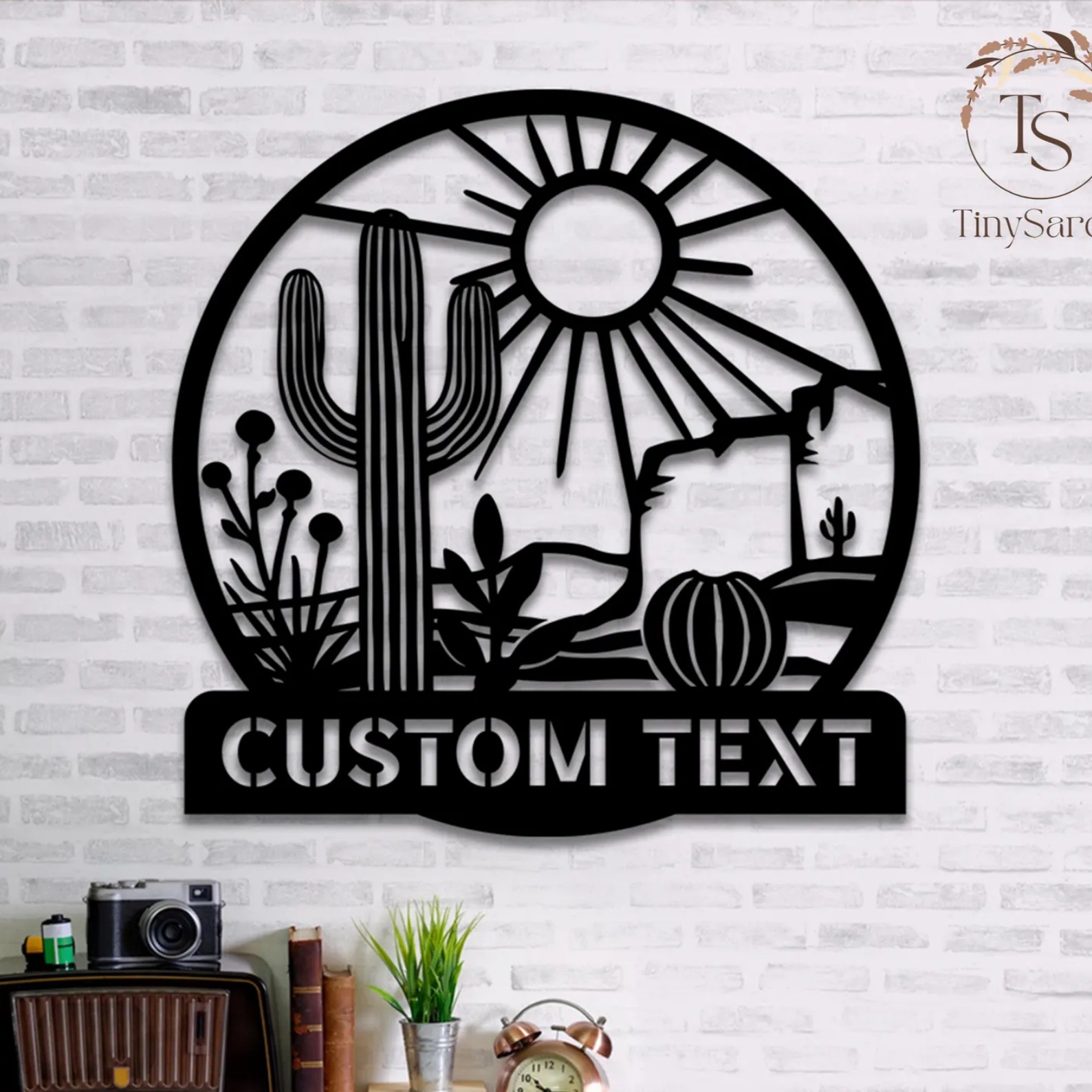 Персонализированная металлическая табличка как искусство, декор для стен с кактусом