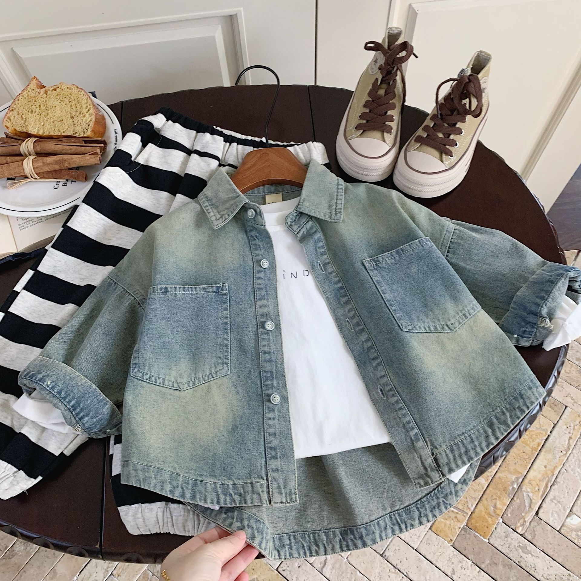 Children's Denim Shirt 2025 Autumn New Product Boys Retro Easiest for Match Jacket Korean Style Denim Shirt Trendy G0370