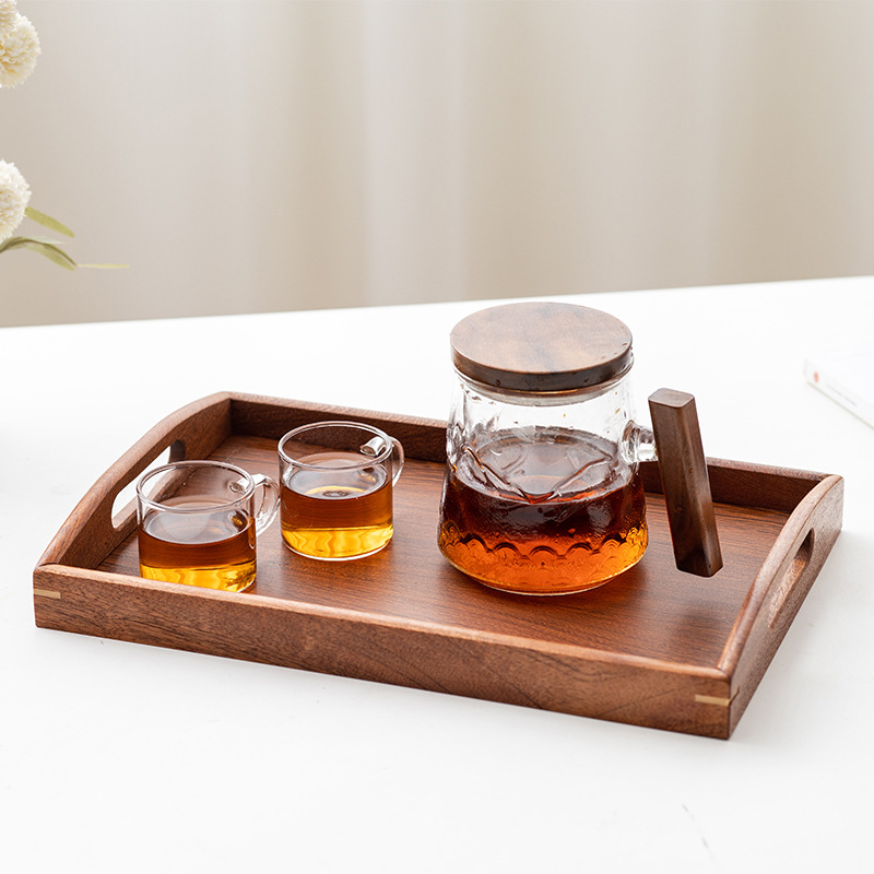 Ebony Tea Tray New Chinese Style Wooden Tray Rectangular Handle Tea Set Tea Tray Home Hotel Tea Tray Wholesale