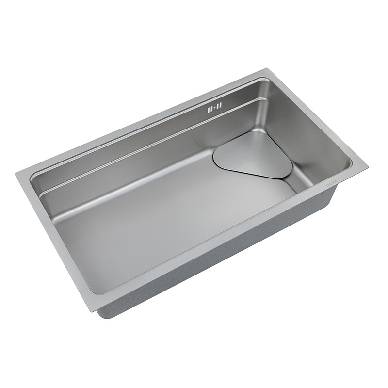Zhonglang Japanese Style 304 Stainless Steel Brushed Embossed Nano Gray Large Single Tank Thick Edge Stretch Sink Vegetable Basin 7643