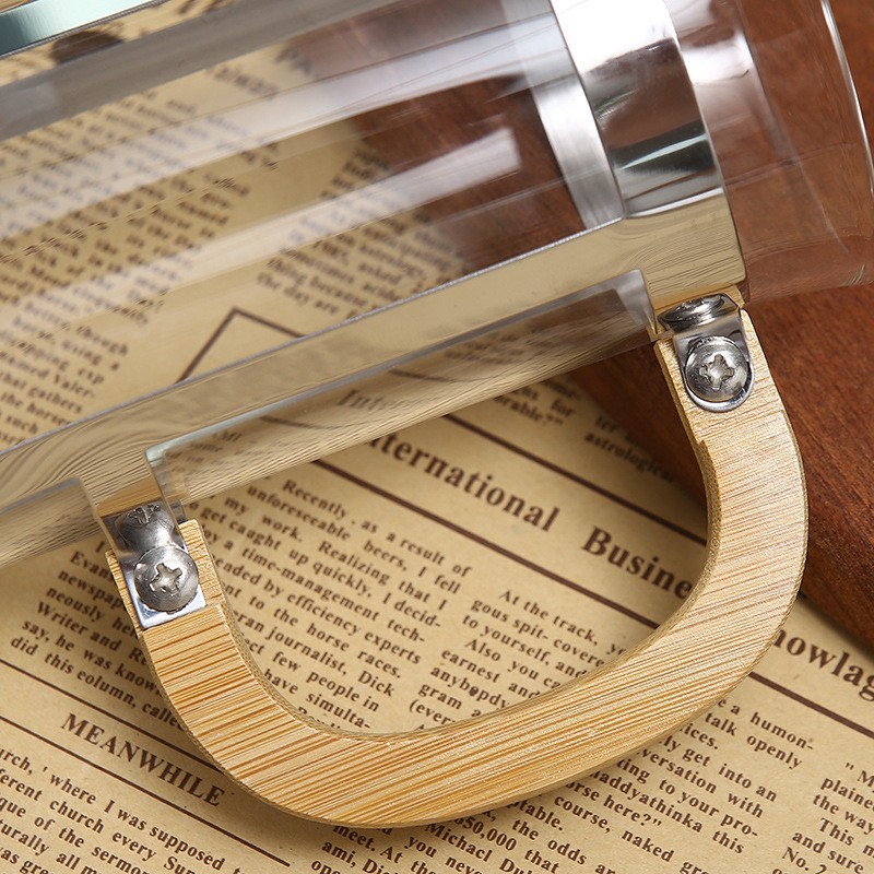 French Press Pot, High Borosilicate Glass, French Press Pot, Coffee Making Utensil, Tea Maker, Iron Frame, Bamboo Wood Cover, French Press Pot