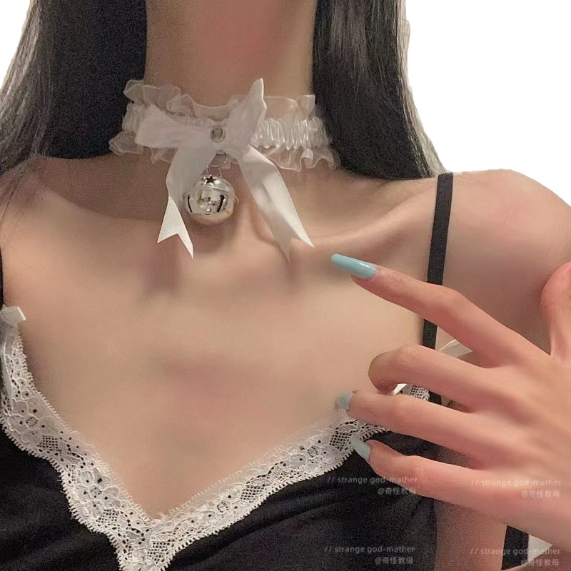Lingerie Accessories with a Japanese Lolita Style, Featuring a Bell Collar, Maid Clavicle Chain, Neck Strap with Bell, and Neck Ornament