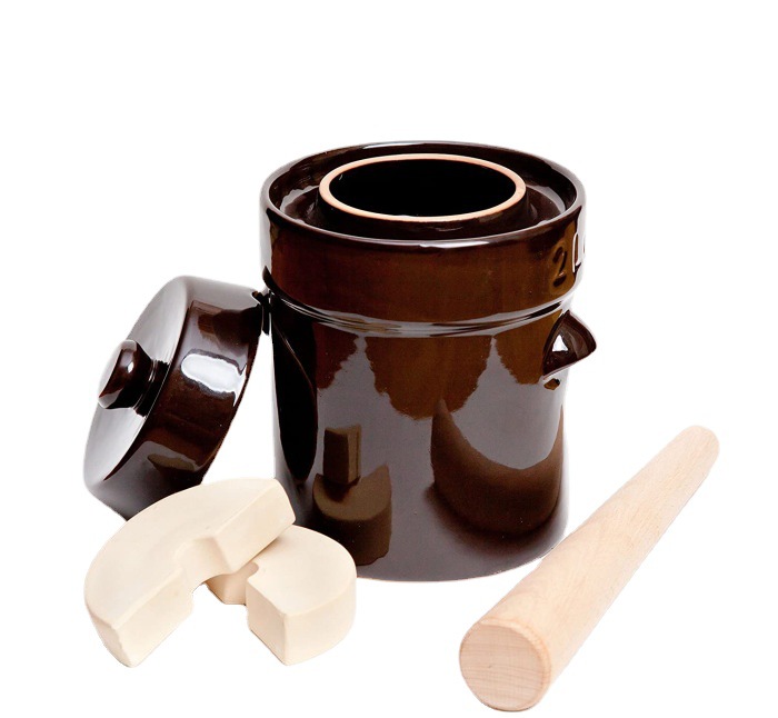 White thread 2L ceramic pickle jar with stone pressure fermentation tank with mixing rod Mail Order ordinary packaging