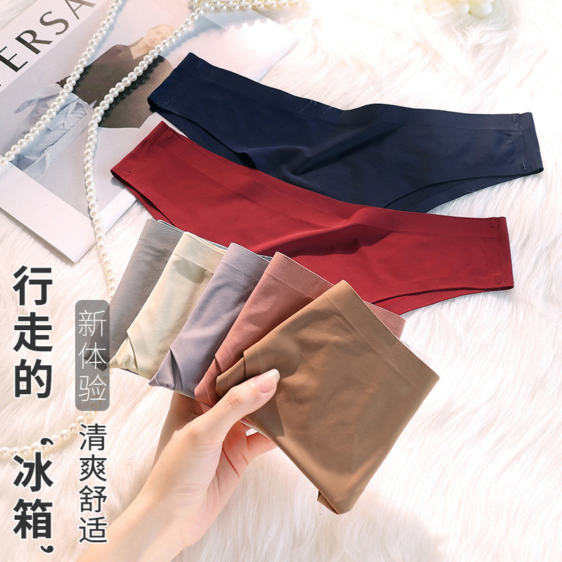 Ice silk underwear women's seamless one-piece mid-waist nude feeling comfortable seamless breathable sexy Ice Silk women's underwear