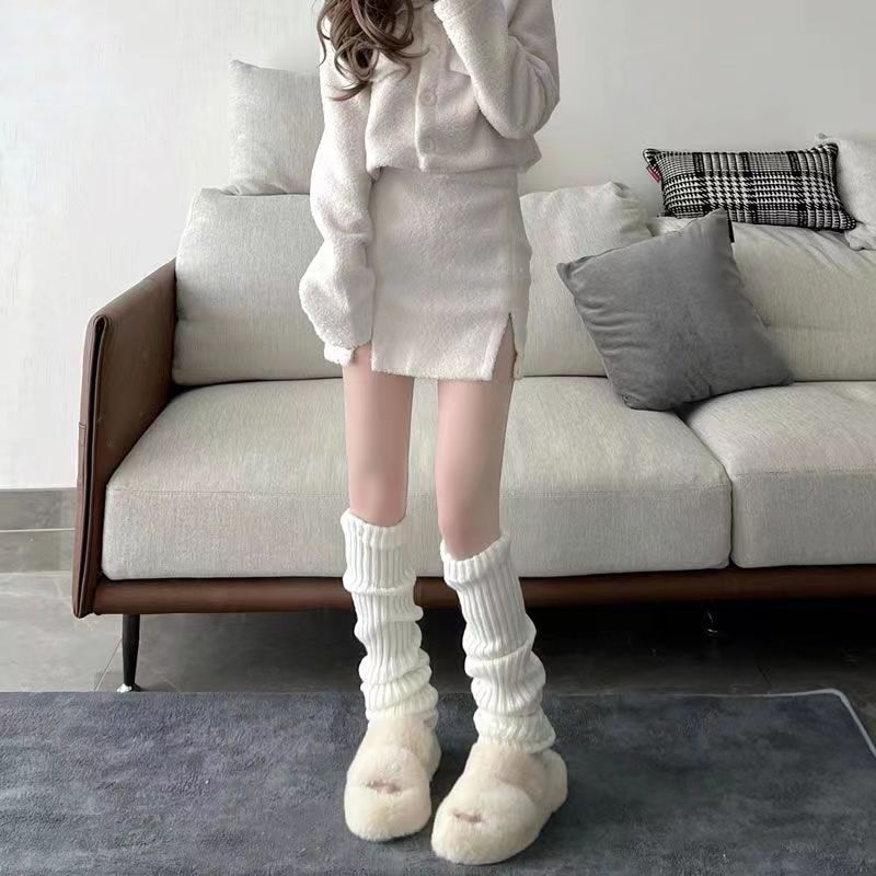 Japanese JK Girl's Cub Socks Ins Hot Girls Cold-proof All-match Leg Set Autumn and Winter Warm Vertical Strip Knitted Stacked Socks Set