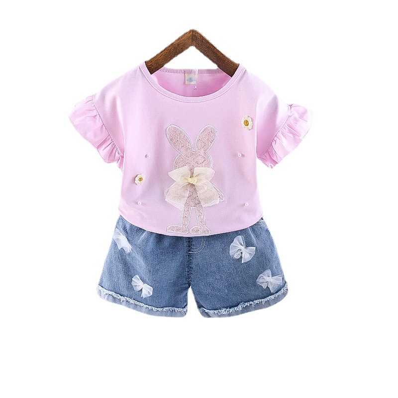 Children's clothing summer cute girls short sleeve suit baby Korean Cartoon Summer Shorts two-piece suit batch generation Foreign