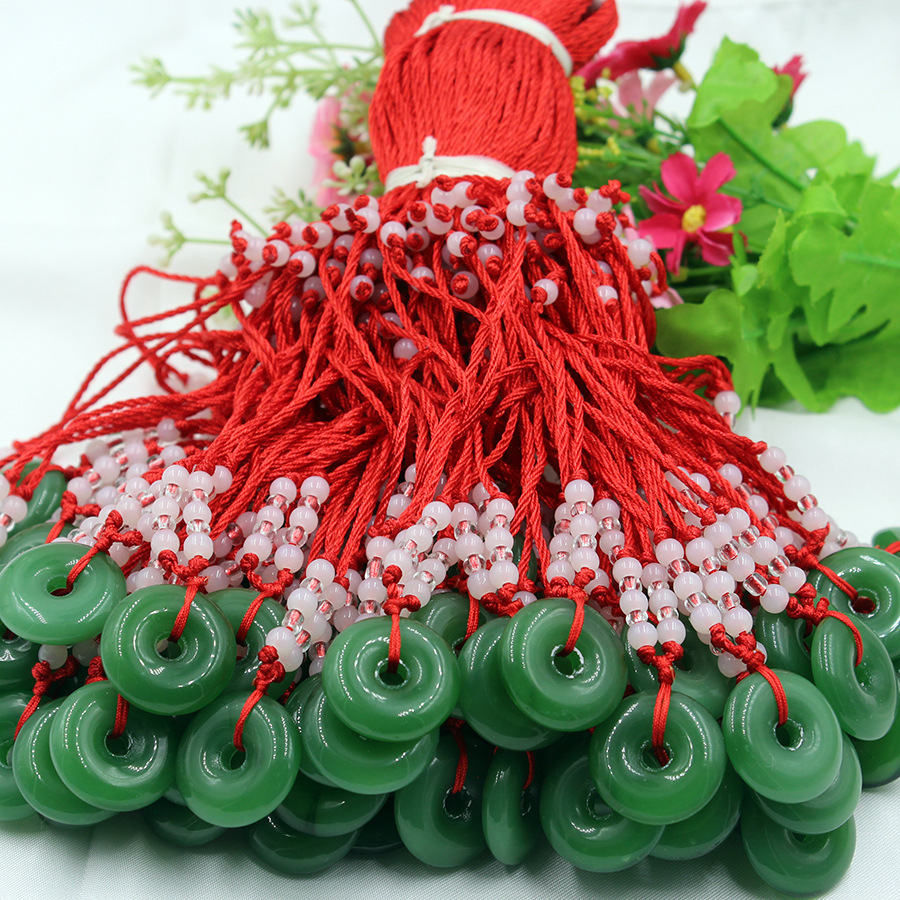 Imitation Jade Glass Peace Buckle Red String Necklace with Guanyin Buddha Pendant, Suitable for Street Stalls, Exhibitions, and Gifts, Geometric Pendant