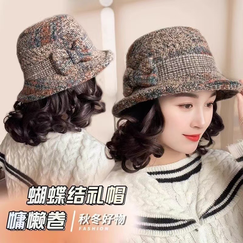 Шляпа-парик для женщин, модная однослойная осенне-зимняя шляпа для пожилых людей с короткими кудрявыми волосами, тёплая шляпа с персиковыми кудрями