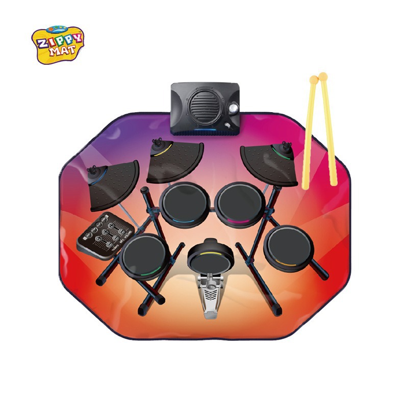 Cross-Border Early Education Educational Children's Light-Up Drum Set Multi-Functional Intelligence Development Music Jazz Drum Set New Model