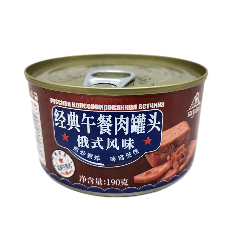 Red Label 190g Russian-Style Canned Luncheon Meat Pork Chicken Sausage Ready-To-Eat Snacks Canned Meat Cubes
