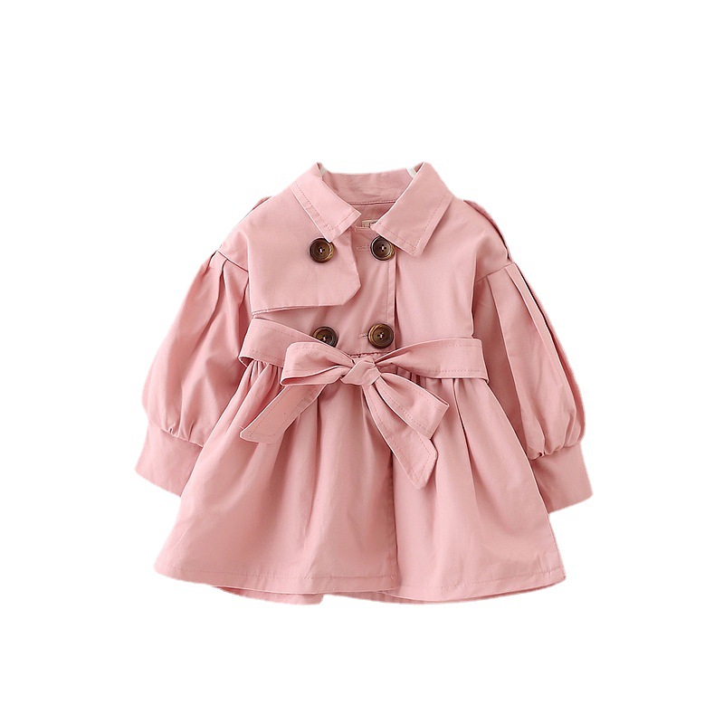 [Children's Coat] 2024 Autumn New Girls' Coat 80-110 Lapel Solid Color Long Sleeve Coat