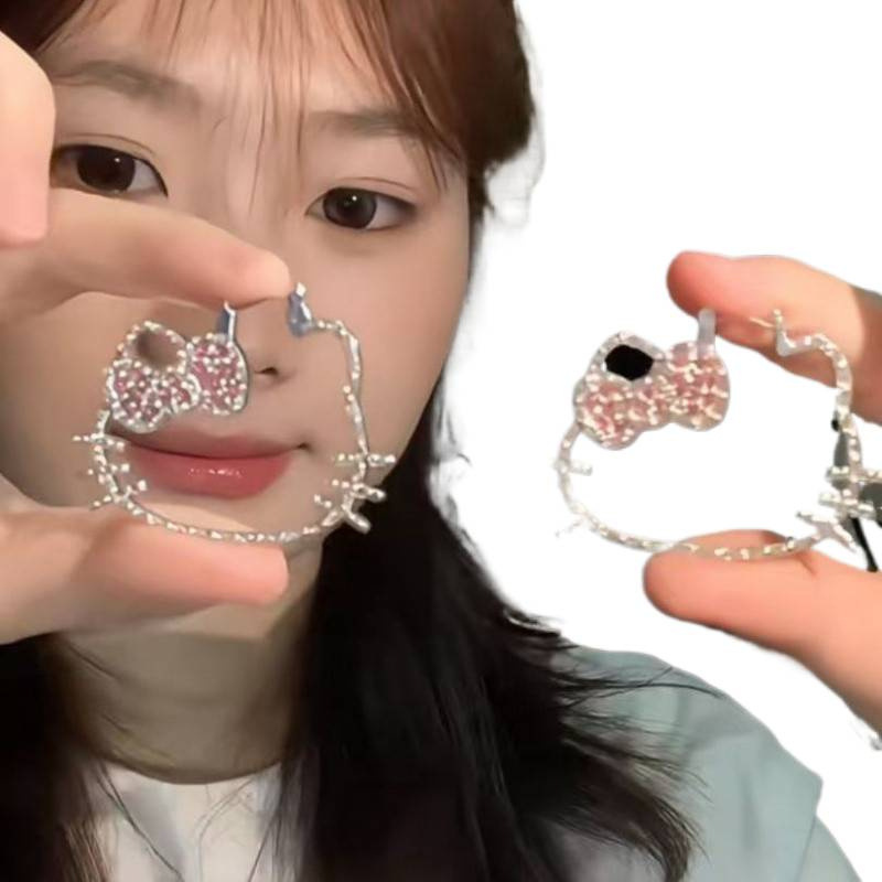 Hellokitty Cute Earrings Are Suitable for Summer Earrings Full of Diamonds, Exaggerated High-End Niche Sweet Hoop Earrings