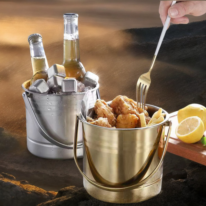 Stainless Steel Ice Bucket Red Wine Champagne Bucket Bar KTV Portable Beer Ice Bucket Outdoor Portable Small Bucket Rice Bucket