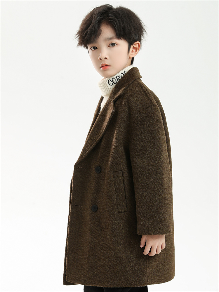 High-Quality Boys' Woolen Coat Trench Coat 2025 Autumn New Style Children's Fashionable Woolen Jacket for Older Kids