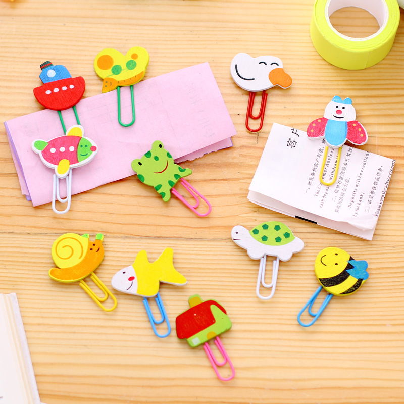 Creative cartoon wooden paper clip painted cute animal notebook bookmark office stationery school supplies wholesale