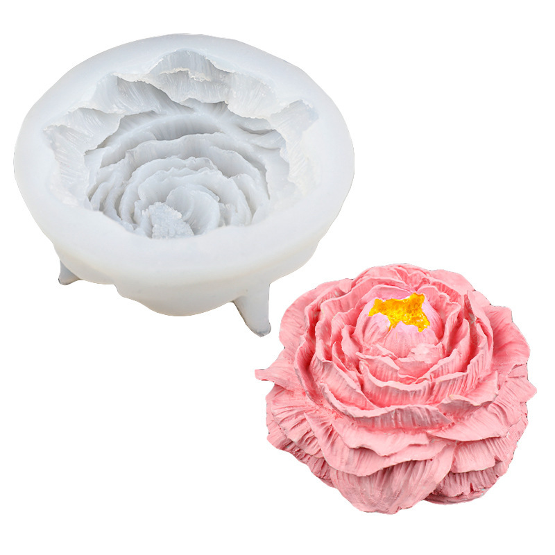 Large Peony Flower Scented Candle Mold DIY Handmade Soap Diffusing Gypsum Home Decoration Silicone Mold
