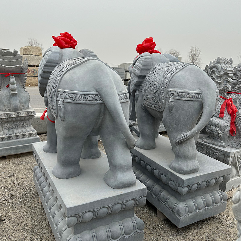 Natural white marble carved elephant a pair of villa hotel bank courtyard doorway stone elephant marble elephant ornaments