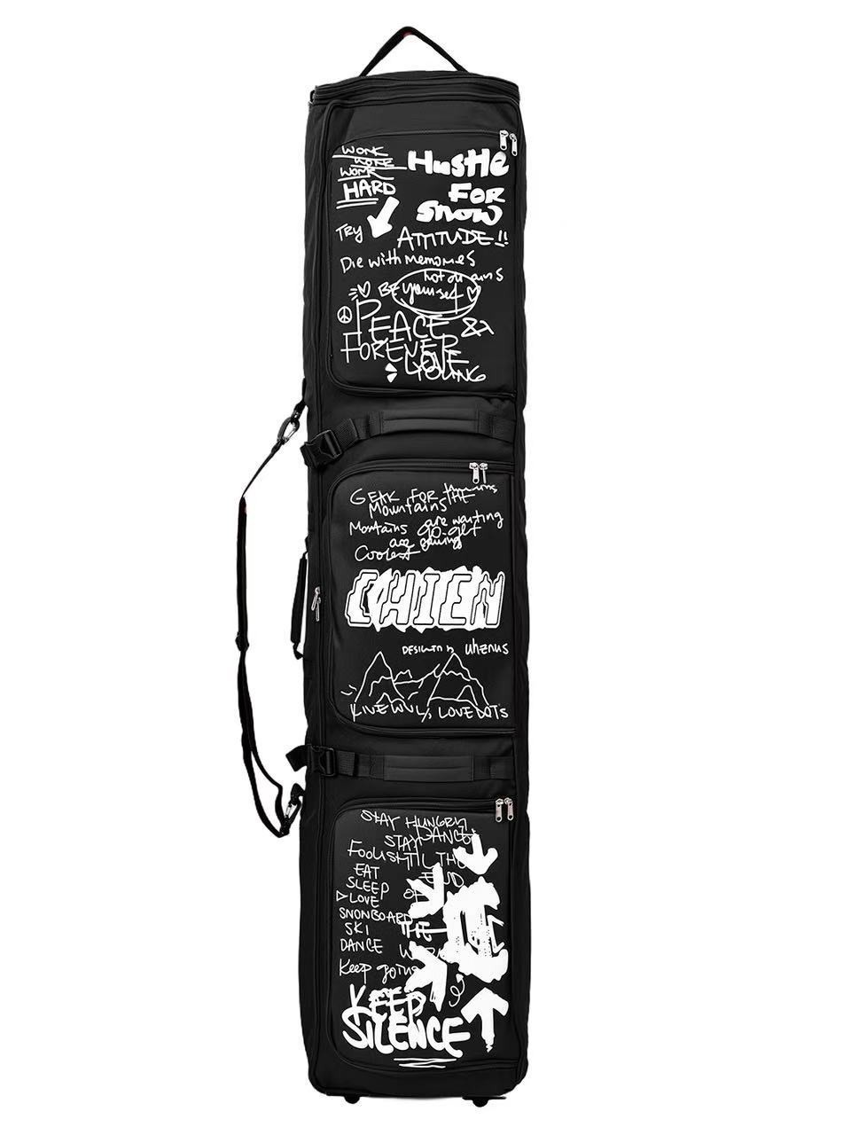 Ski Bag with Pulleys, Single and Double Board Travel Bag, Reinforced Multi-Pocket Dry and Wet Separation Ski Sports Backpack Can Be Customized