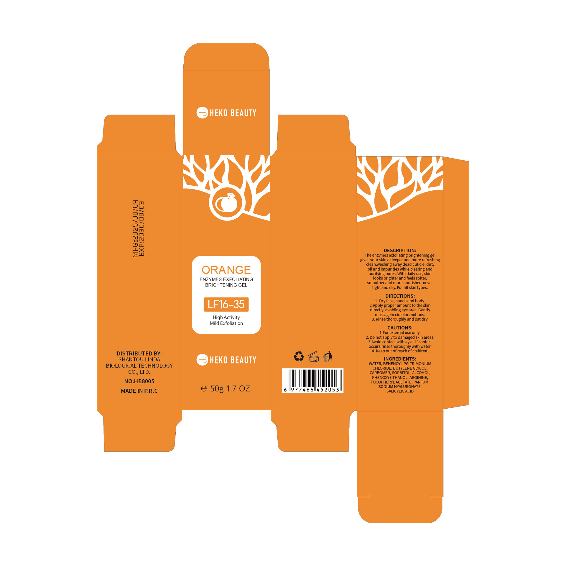 Cross-Border Hb Exfoliating Gel Orange Brightening Cleansing Facial Deep Cleansing Hair Tk Southeast Asia Foreign Trade