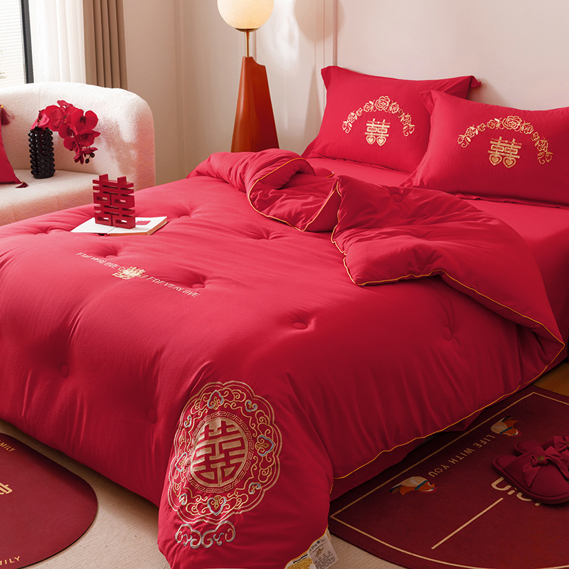 Big Red Wedding Quilt Chinese Classy Embroider Soy Fiber Quilt Wedding Quilt Core Wedding Dowry Festive Quilt