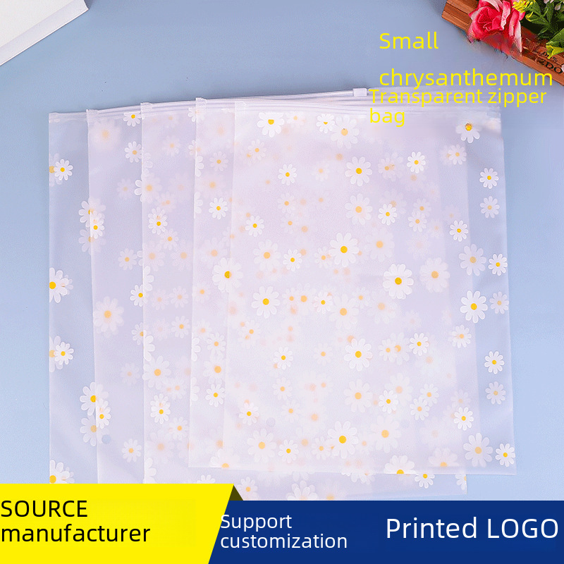 Little Chrysanthemum Clothing Bag Underwear Packaging Bag Eva Ziplock Bag Transparent Frosted Sealed Bag Plastic Zipper Bag