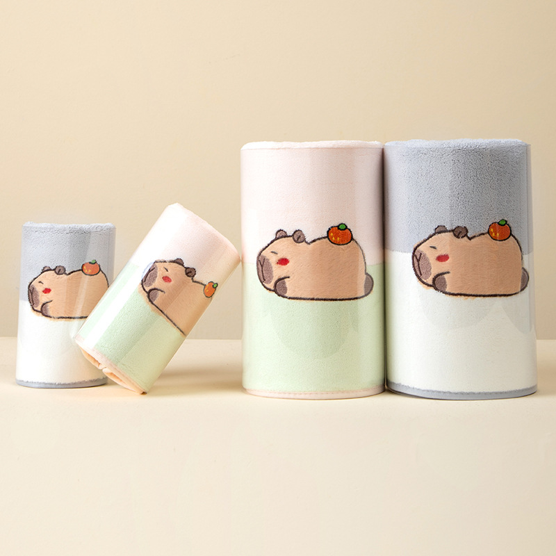 Customized New Spliced ​​Kapibala Coral Velvet Household Absorbent Quick-Drying Towel Bath Towel Set