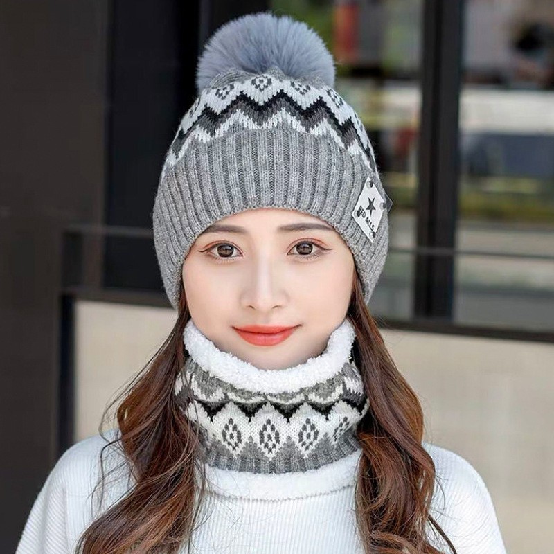 Hat Autumn and Winter Korean New Ear Protection Wool Neck Cap Women's Thickened fleece-lined Cold-proof Warm Winter Cycling