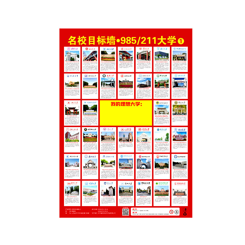 Famous School target map new 985 211 incentive wall sticker score line reference China key university college entrance examination target