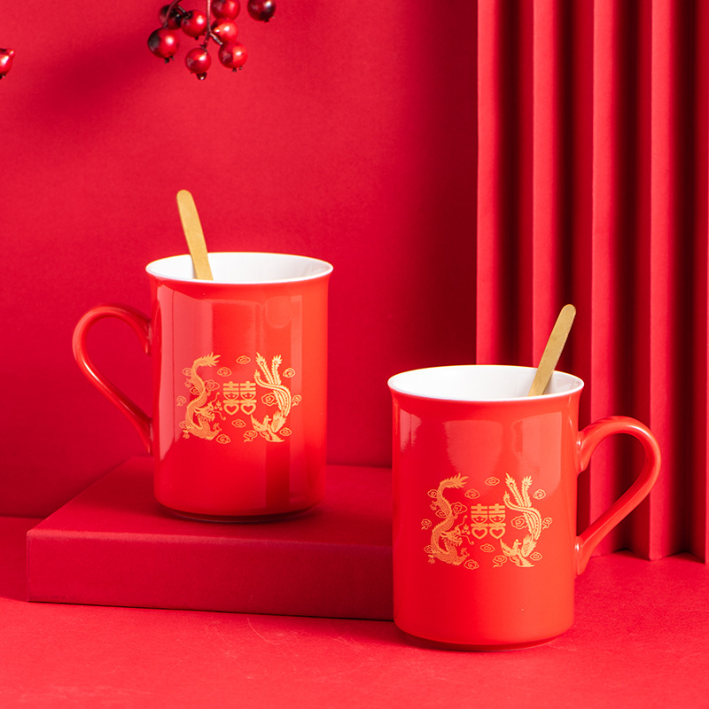 Wedding supplies ceramic double happiness century good fit bowl toast Cup wedding bowl chopsticks festive set wedding gift