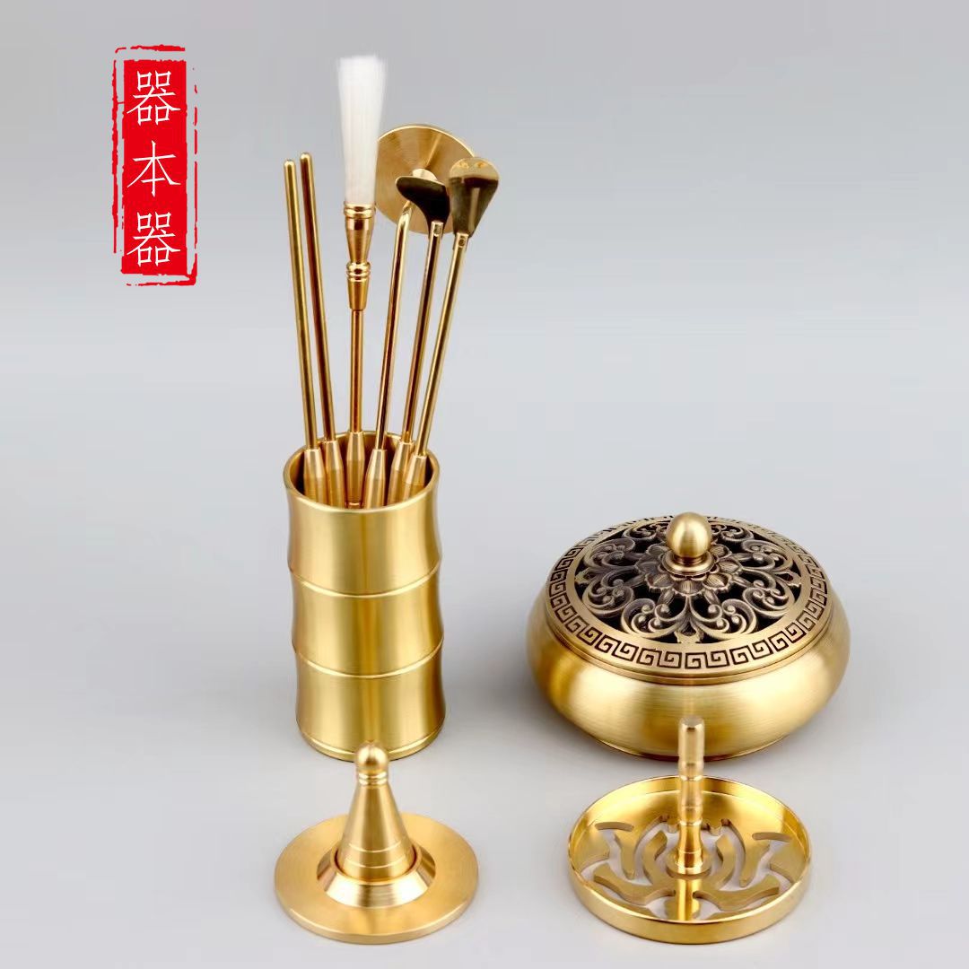 Печать для благовоний, чистый латунный инструмент, оптовая продажа сандалового порошка, ложка для золы, набор из пяти предметов