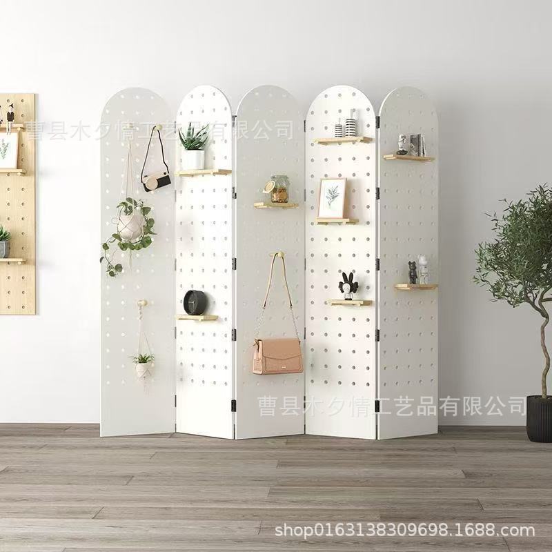 Perforated Board Wooden Screen Entrance Hall Simple Floor-Standing Vertical Screen Partition Creative Simple Storage Rack